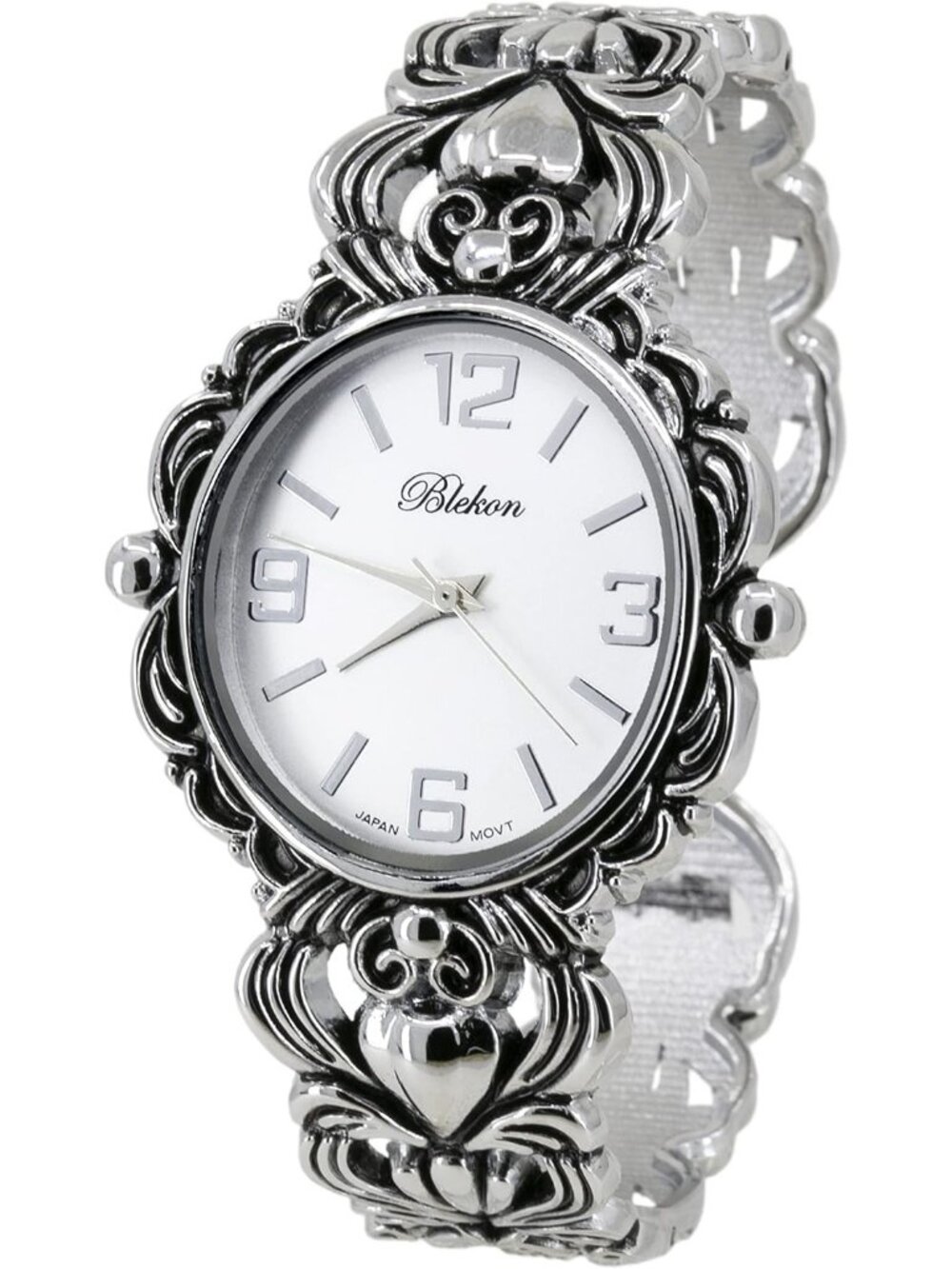 Women's Silver 35mm Case Egyptian Style Concho Cuff Bangle Quartz Wrist Watch